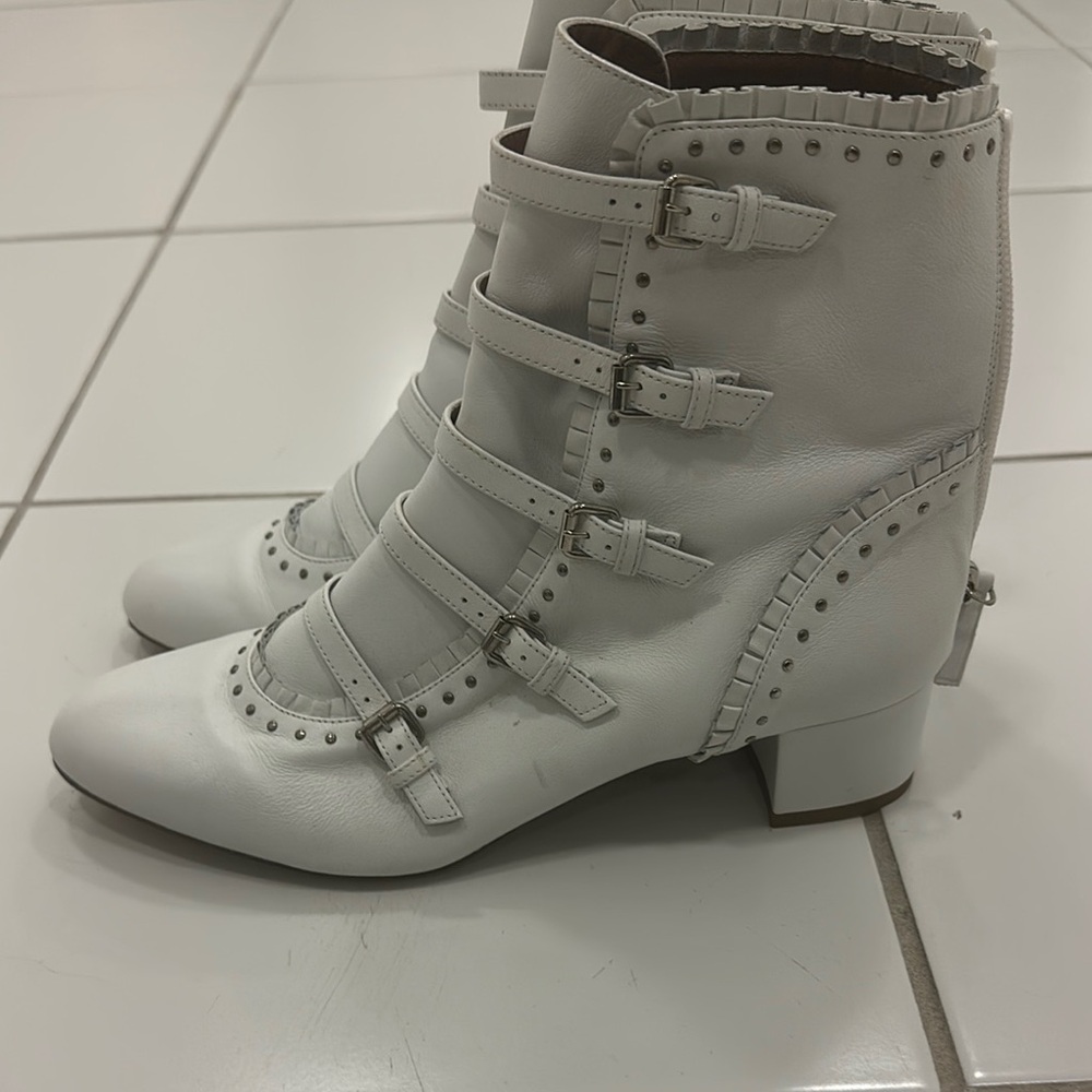 Tabitha Simmons White Buckle Ankle Boots brand new never worn